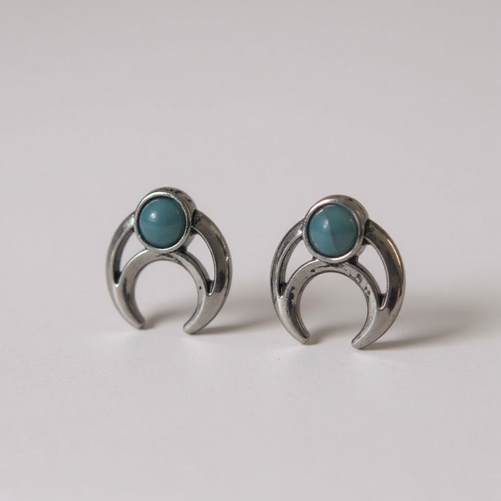 Crescent Moon Turquoise Accent Stud Earrings